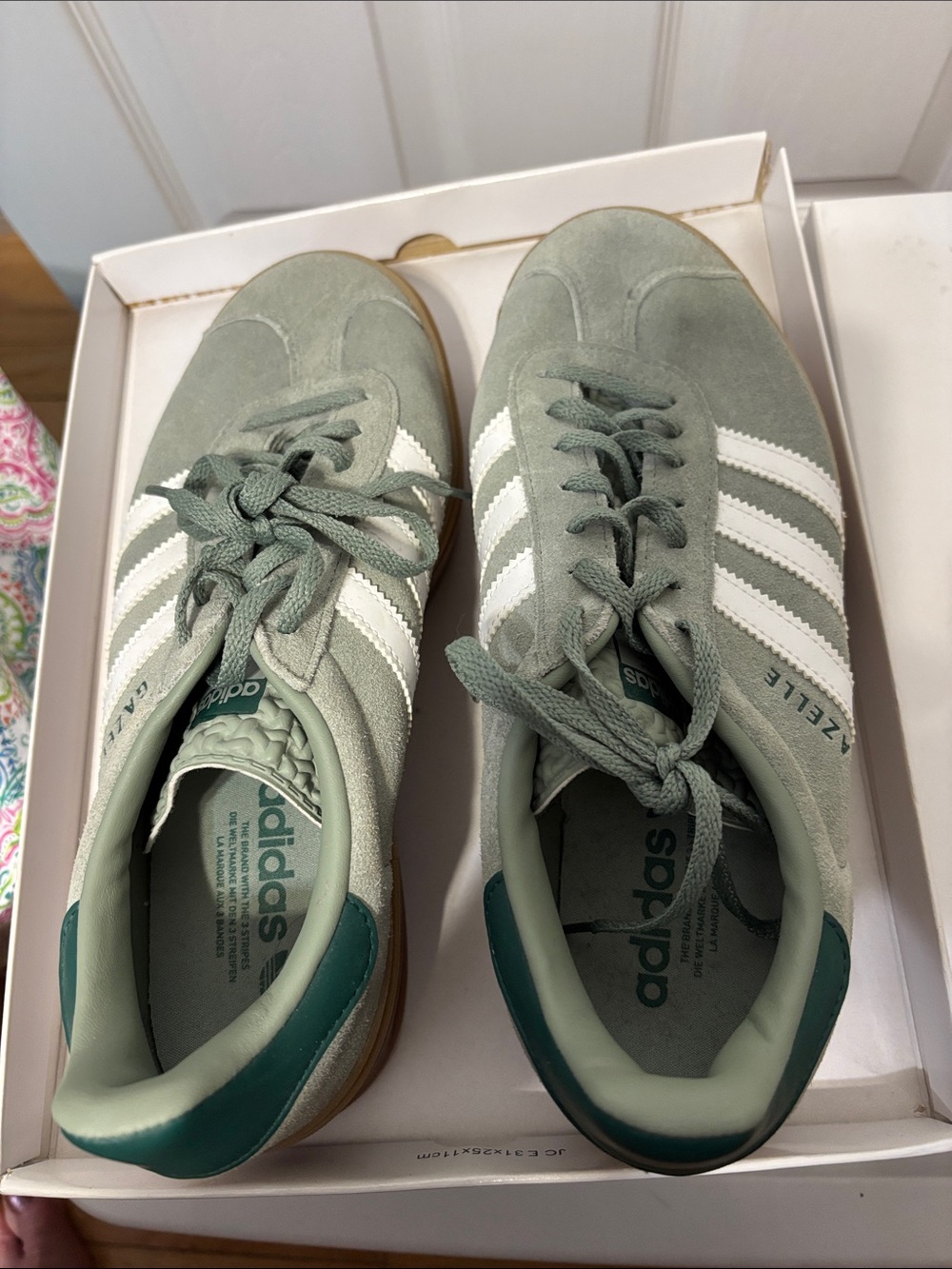 adidas Gazelle Suede Sneakers in Sage Green and White Size 9